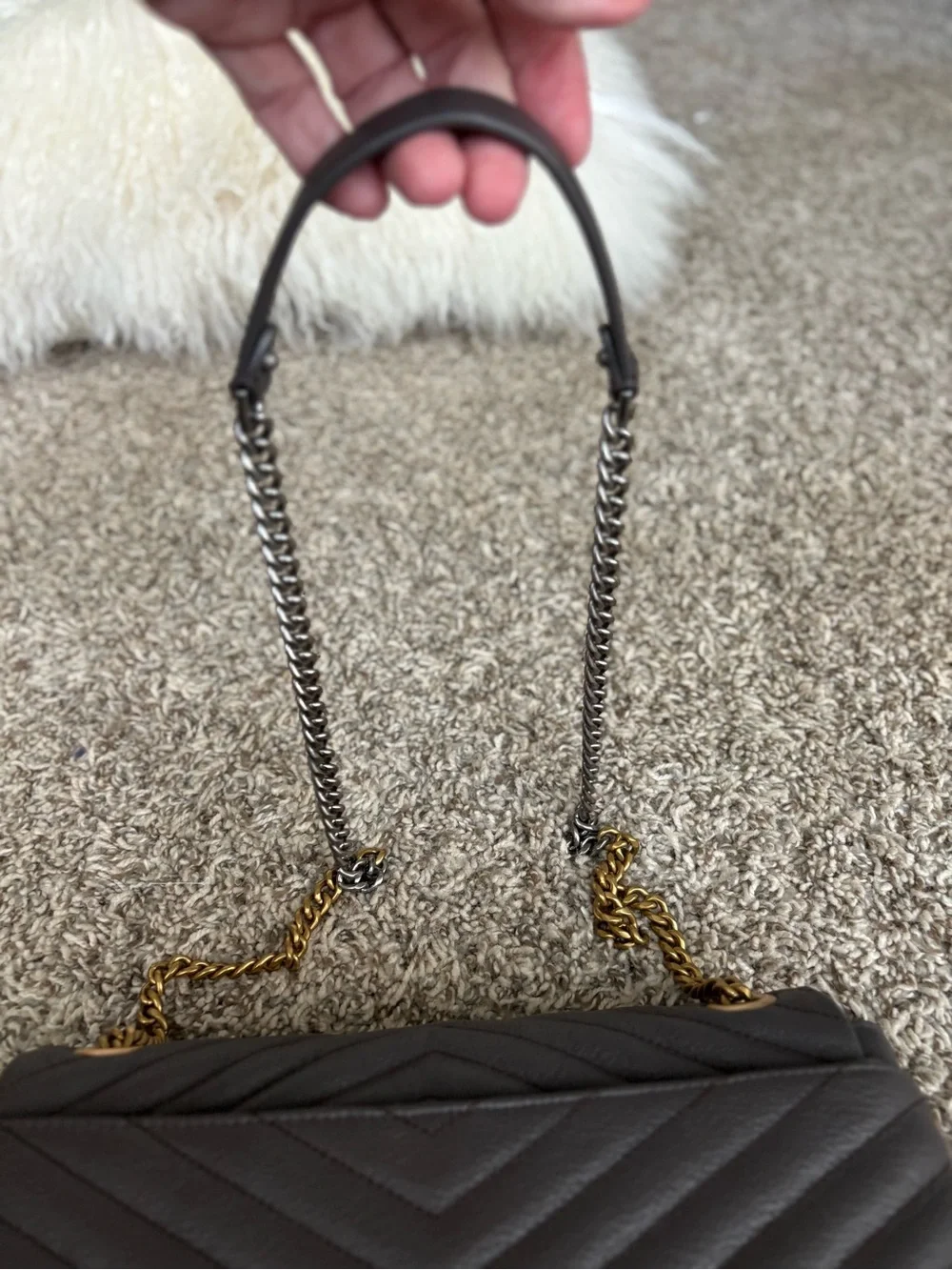 Rebecca Minkoff  pebbled  quilted leather Eddie flap chain  gold silver MINT